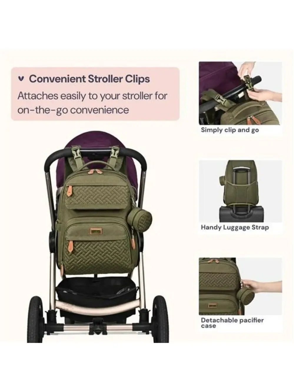 BabbleRoo Diaper Bag Backpack Waterproof Travel Baby Bag with Changing Pad